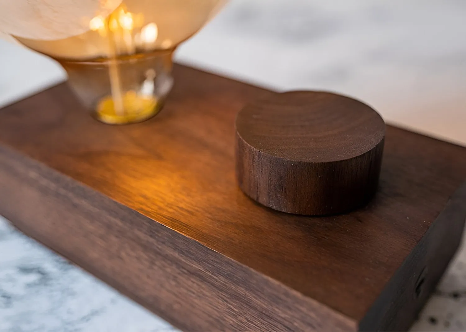 Cordless Wooden Table Lamp with Edison Bulb and Knob Dimmer