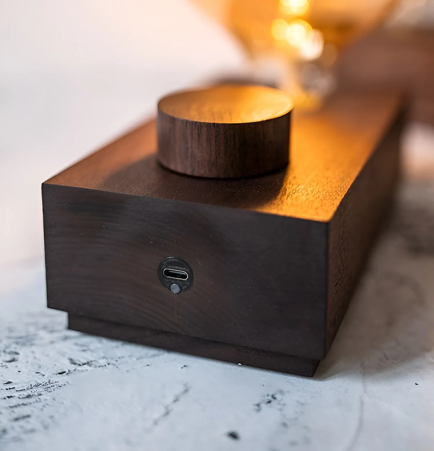 Cordless Wooden Table Lamp with Edison Bulb and Knob Dimmer
