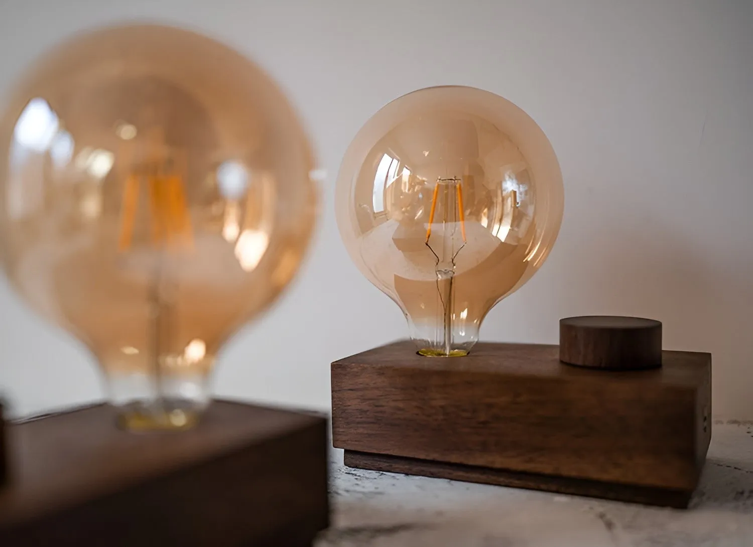 Cordless Wooden Table Lamp with Edison Bulb and Knob Dimmer
