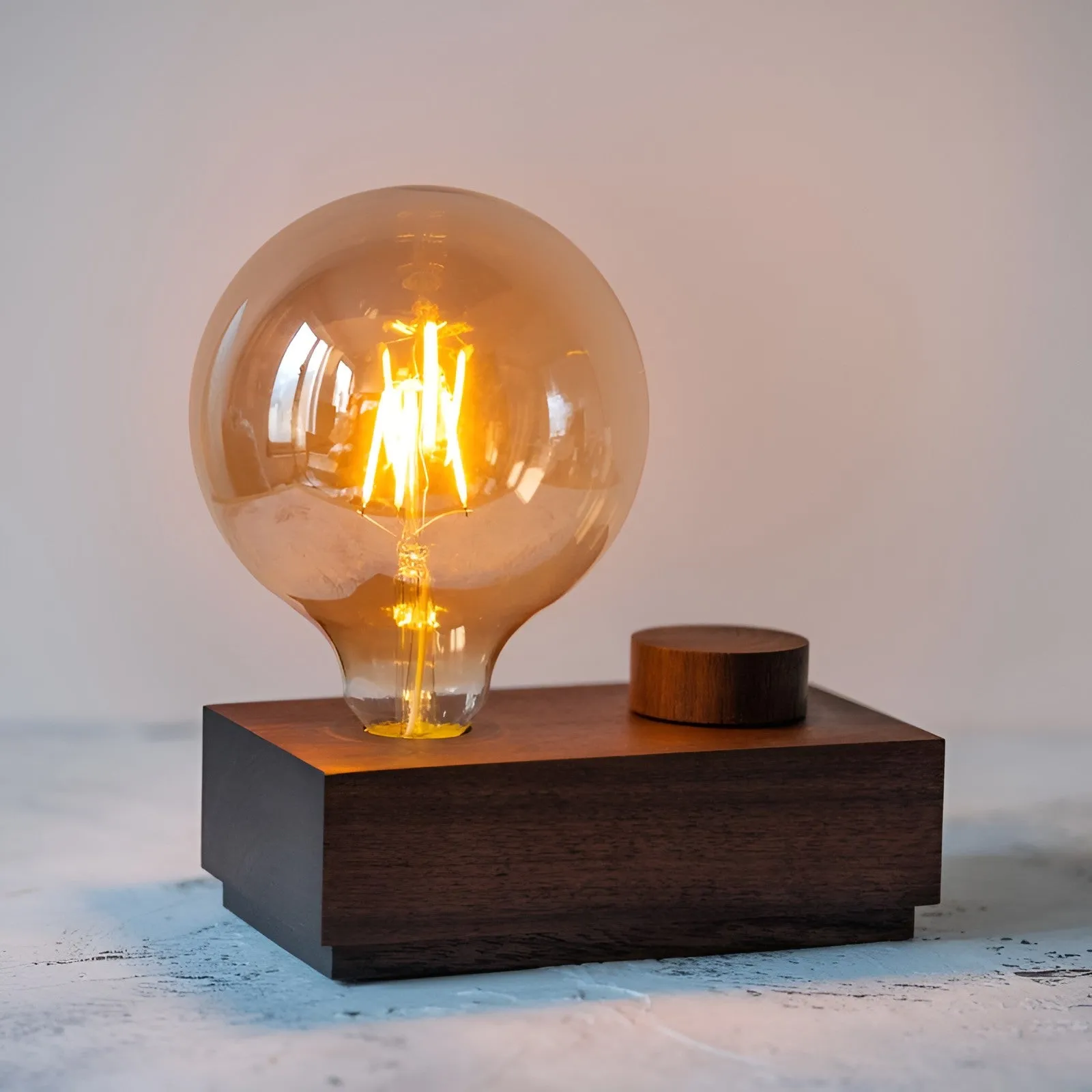 Cordless Wooden Table Lamp with Edison Bulb and Knob Dimmer