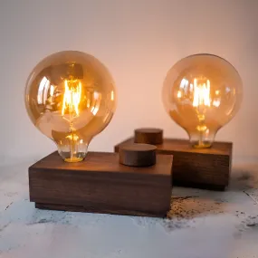 Cordless Wooden Table Lamp with Edison Bulb and Knob Dimmer