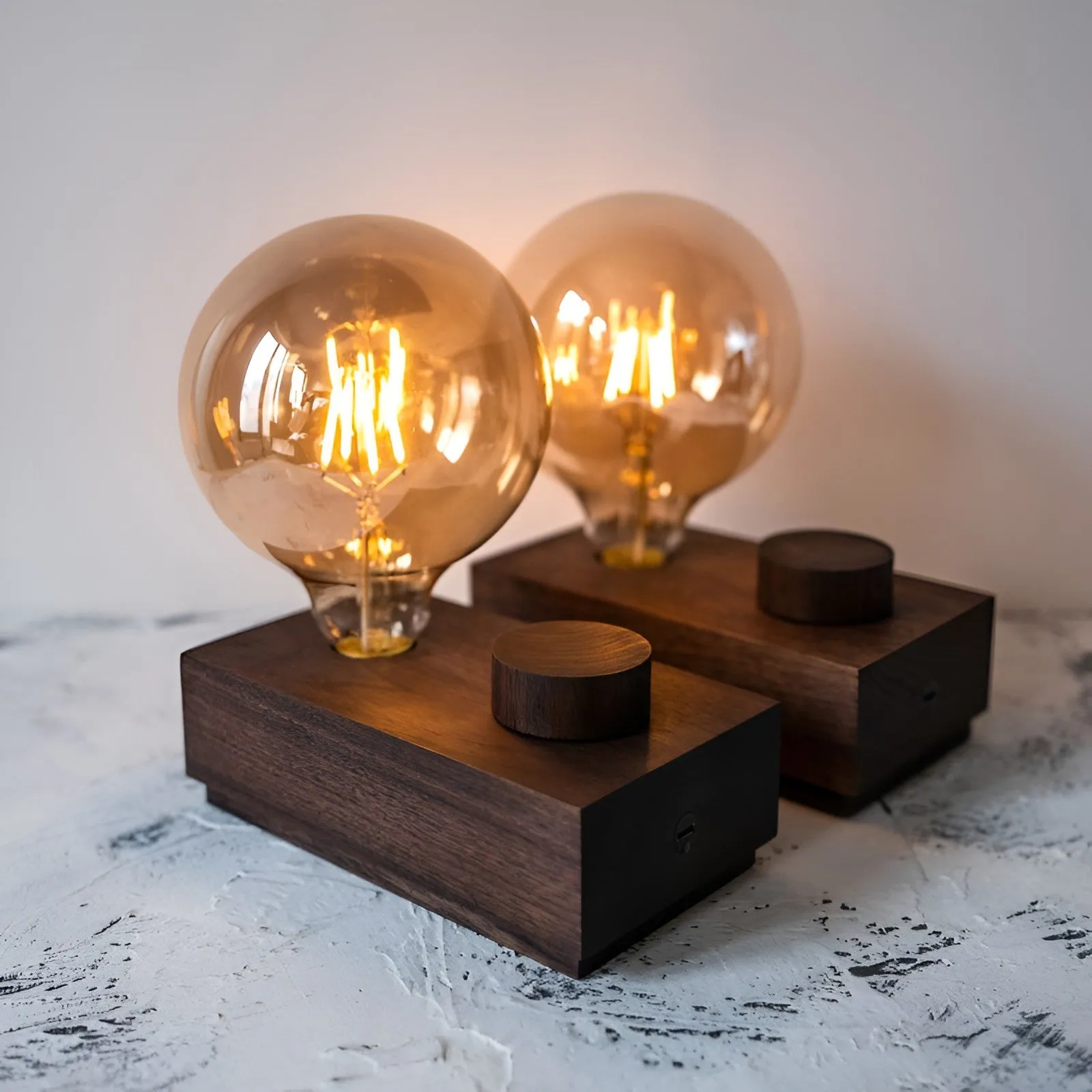 Cordless Wooden Table Lamp with Edison Bulb and Knob Dimmer