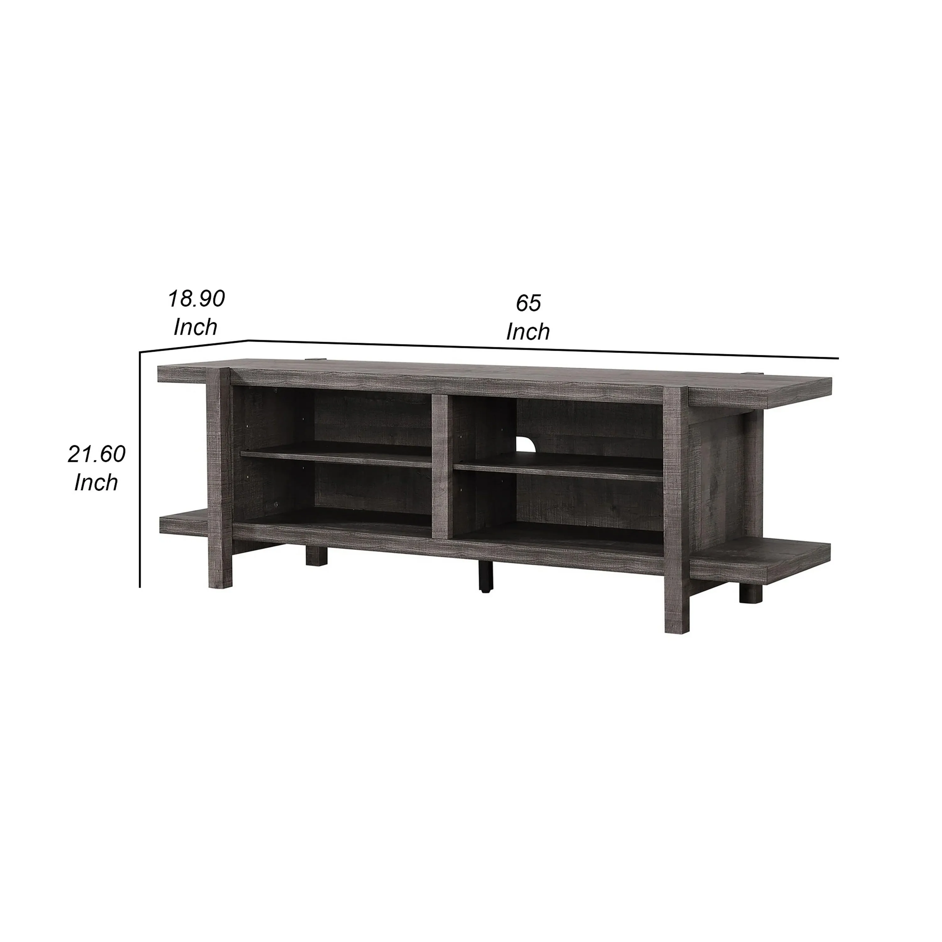 Cyril 65 Inch TV Media Entertainment Console, 4 Shelves, Wood Legs, Brown By Casagear Home