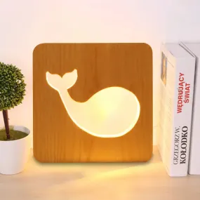 Dolphin Wood Table Light - Beige Square Small Desk Lamp for Kid's Bedroom