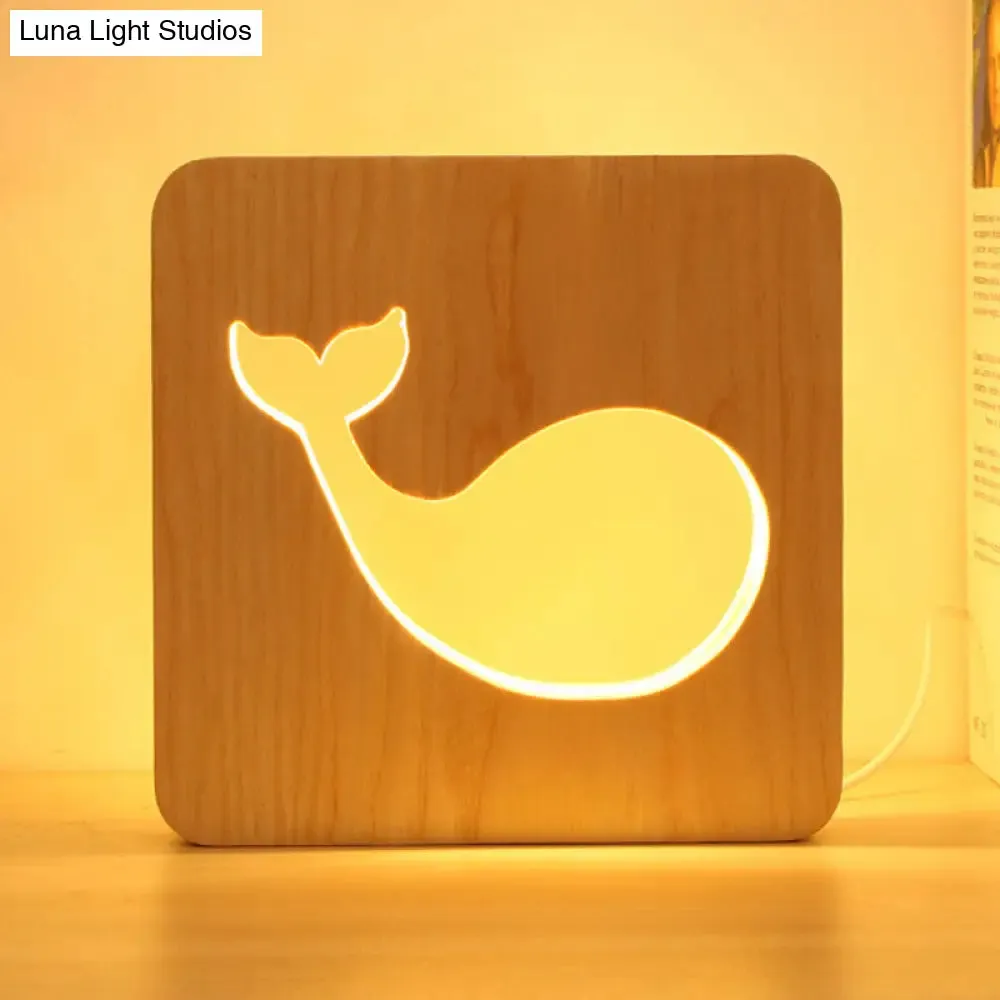 Dolphin Wood Table Light - Beige Square Small Desk Lamp for Kid's Bedroom