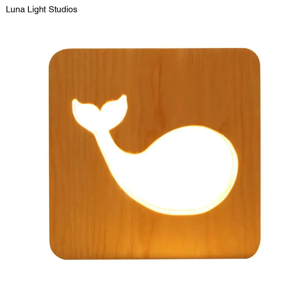 Dolphin Wood Table Light - Beige Square Small Desk Lamp for Kid's Bedroom