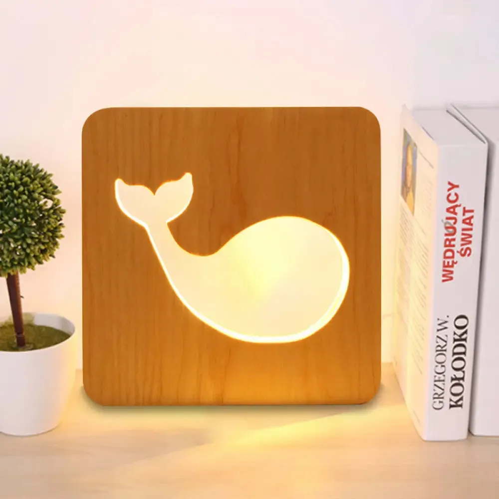 Dolphin Wood Table Light - Beige Square Small Desk Lamp for Kid's Bedroom