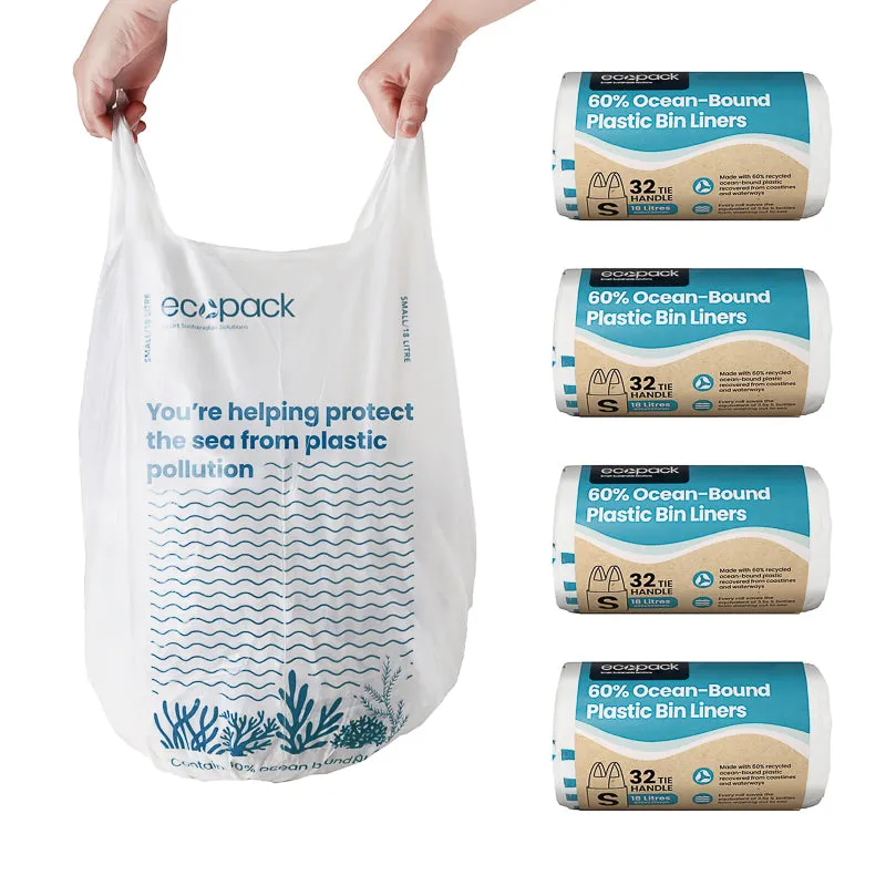 Ecopack 18L Small Recycled Plastic Bin Liners (4 Rolls/128 Bags)