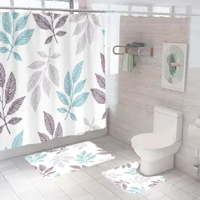 Encasa Shower Curtain & Bathmat 3 Pcs Set| Curtain 180x180 cm, Mats 45x75 cm, 45x37.5 cm| Creative Vibrant Coloured Polyster Curtain Sets with Non-Slip Bath mats for Bathroom| Big Leaves