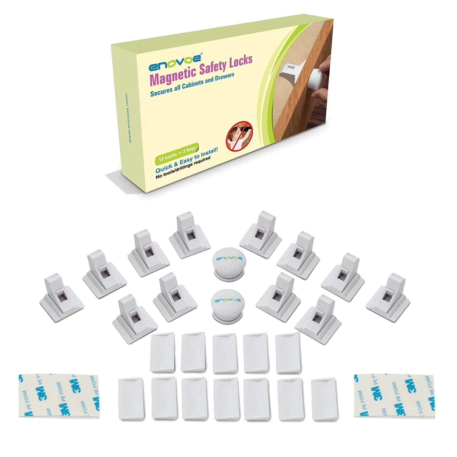 Enovoe Magnetic Locks - 36 Locks   6 Keys - Magnetic Baby Safety Cabinet and Drawer Locks