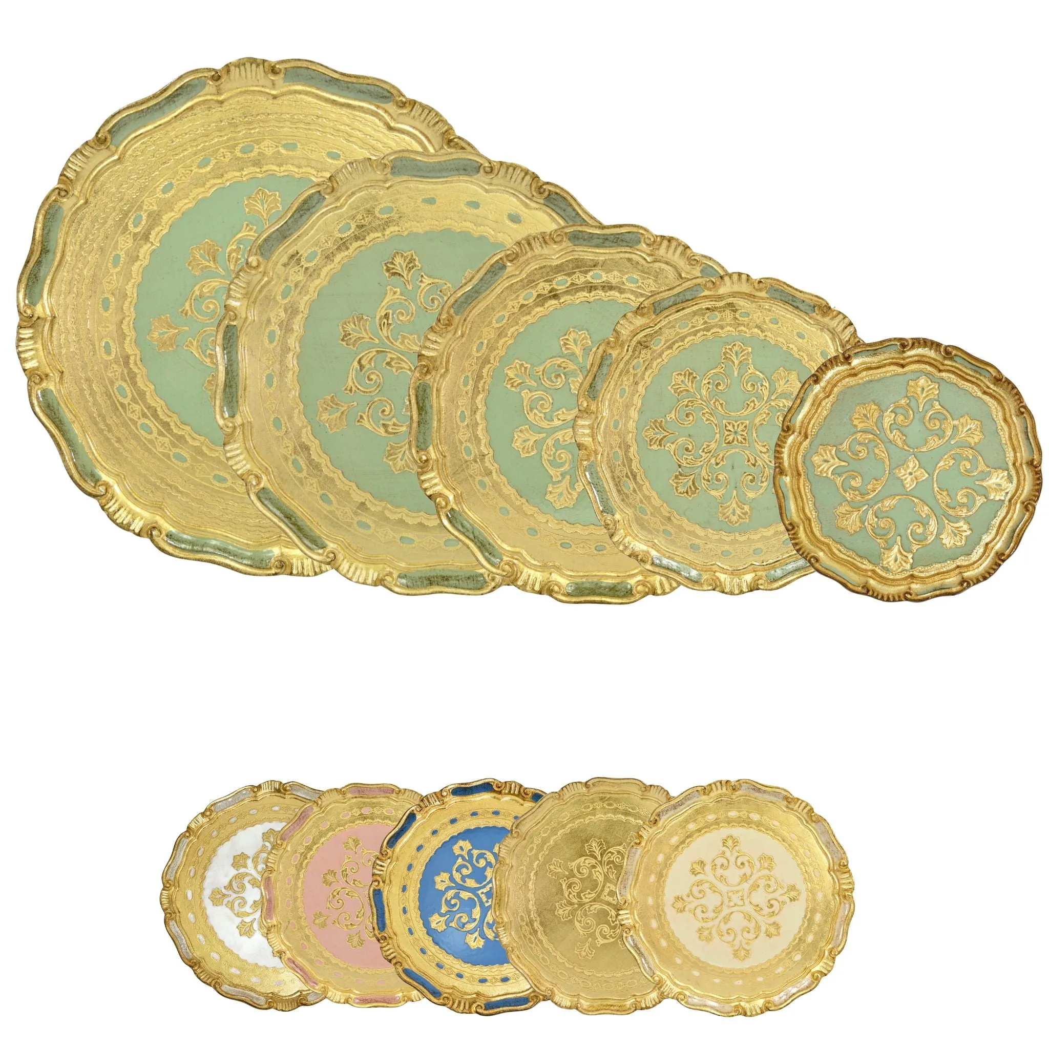 Florentine Carved Gilded Wood Circle Tray, Made in Italy