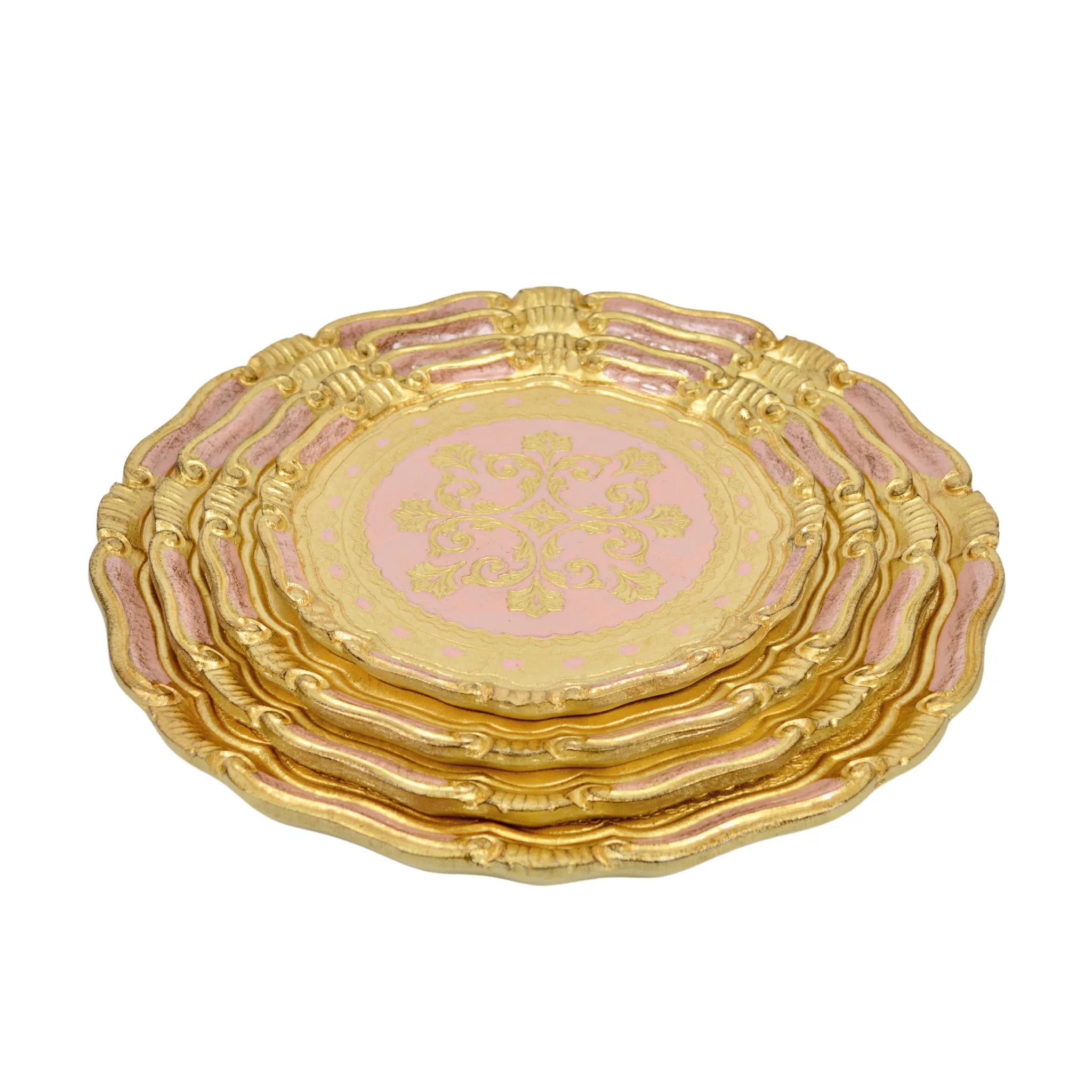 Florentine Carved Gilded Wood Circle Tray, Made in Italy