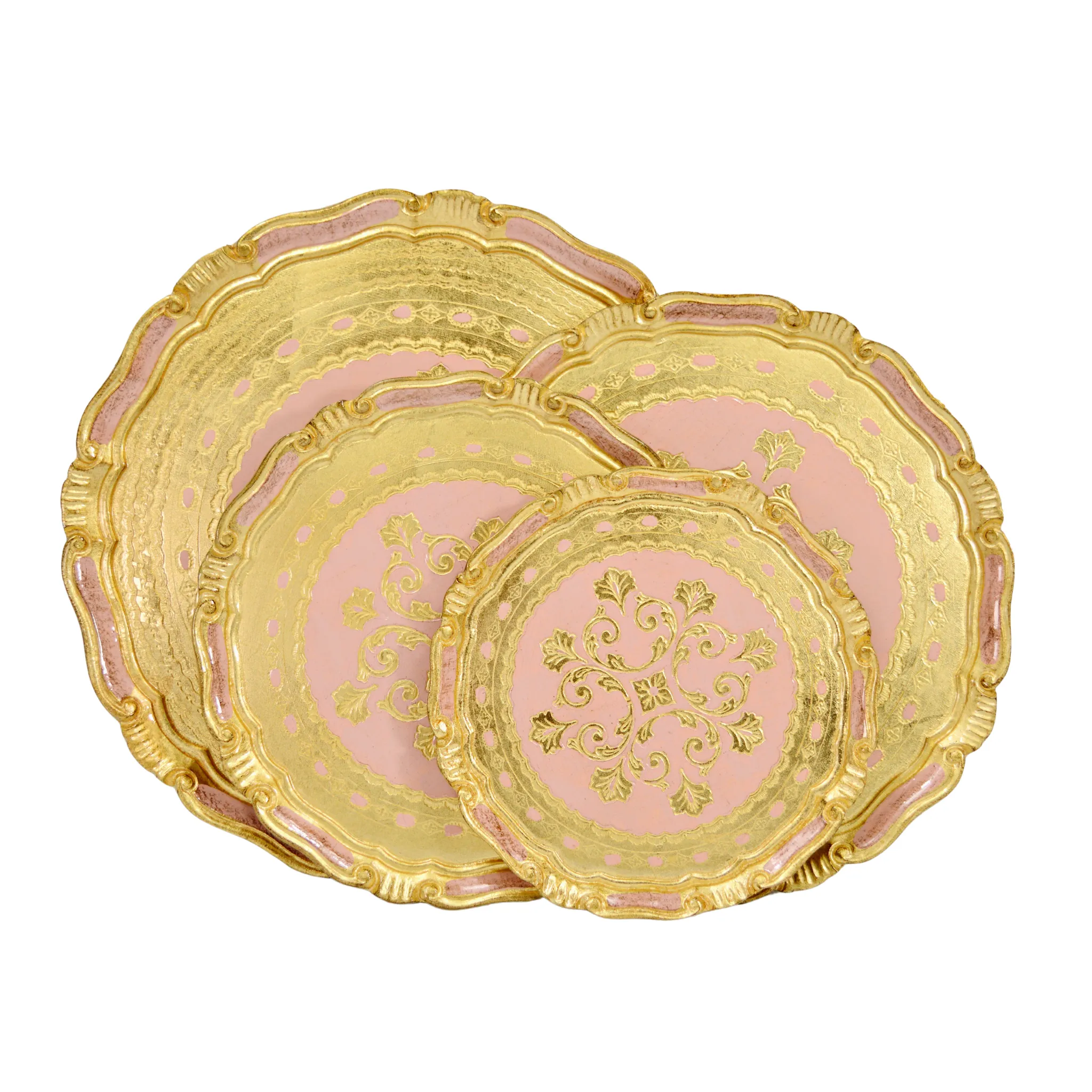 Florentine Carved Gilded Wood Circle Tray, Made in Italy