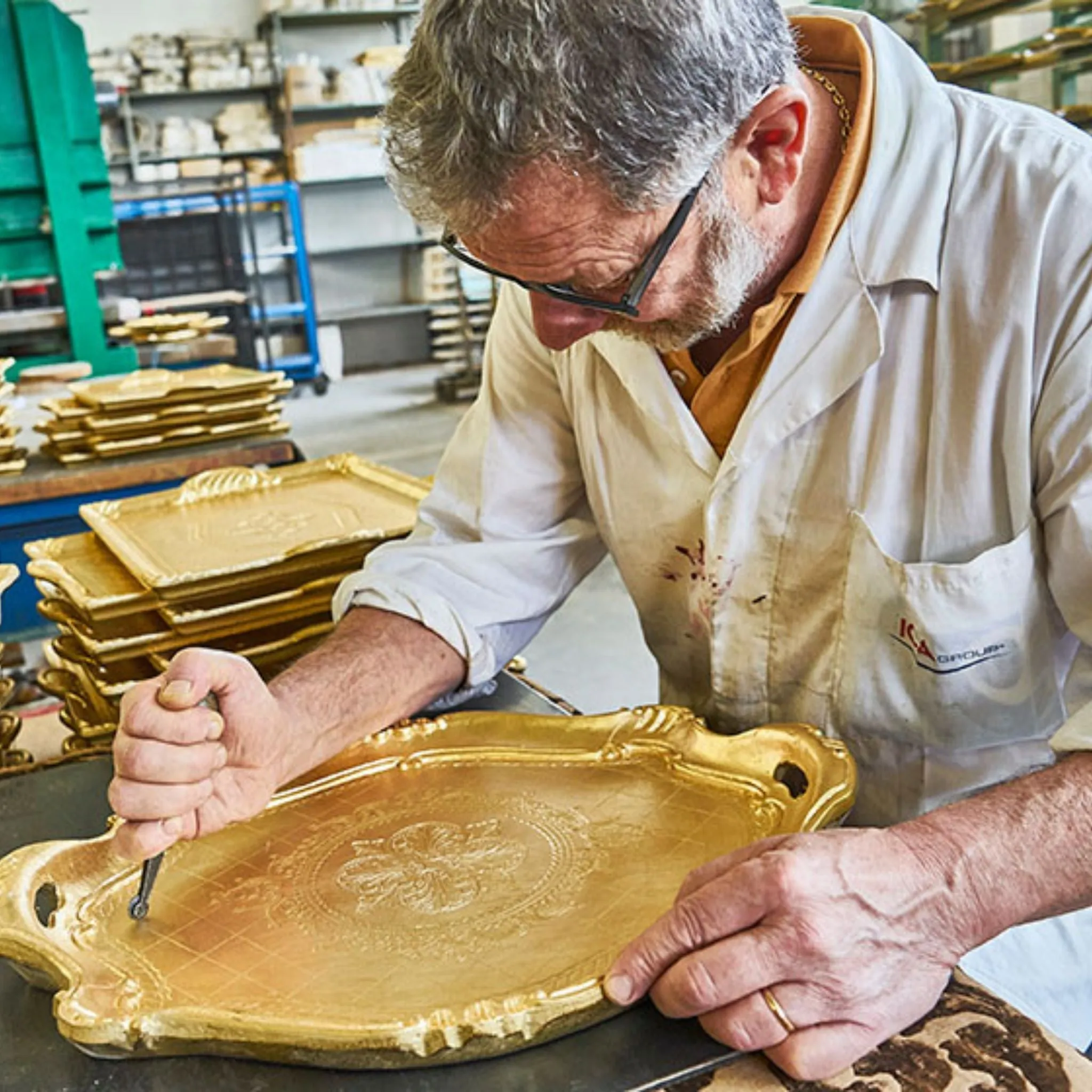 Florentine Carved Gilded Wood Circle Tray, Made in Italy