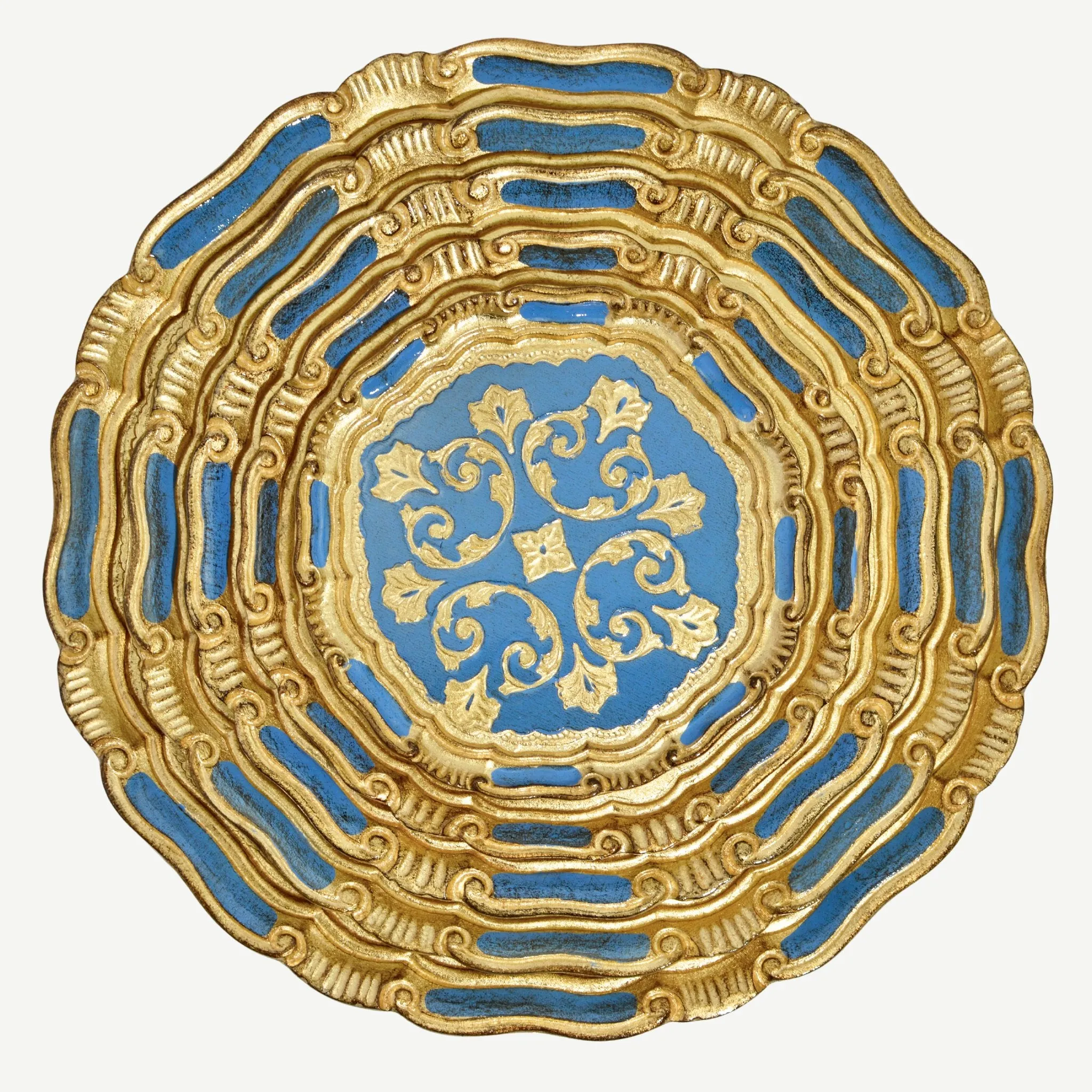 Florentine Carved Gilded Wood Circle Tray, Made in Italy