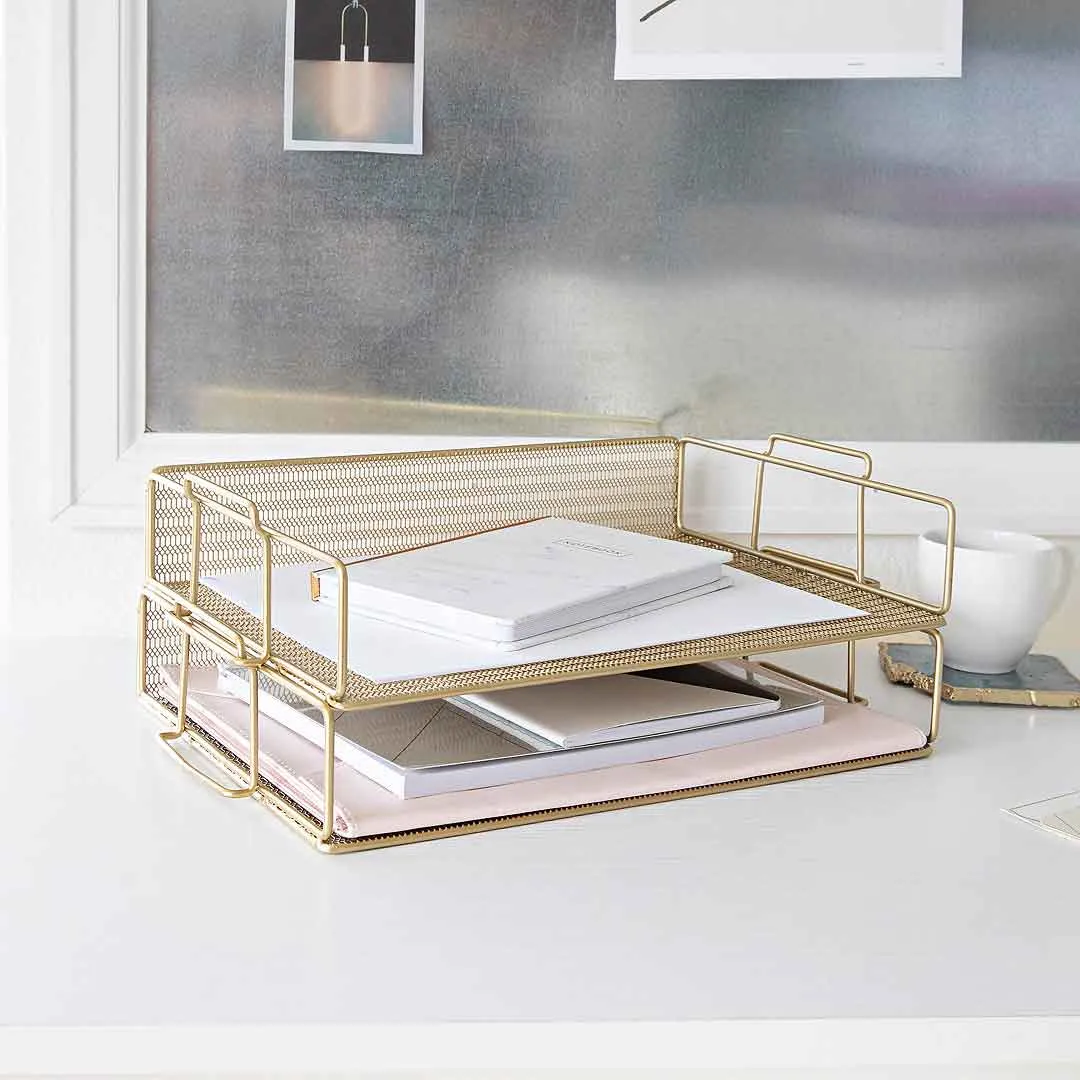 Fontvieille Stackable Gold Paper Tray - Set of 2 - Letter Size