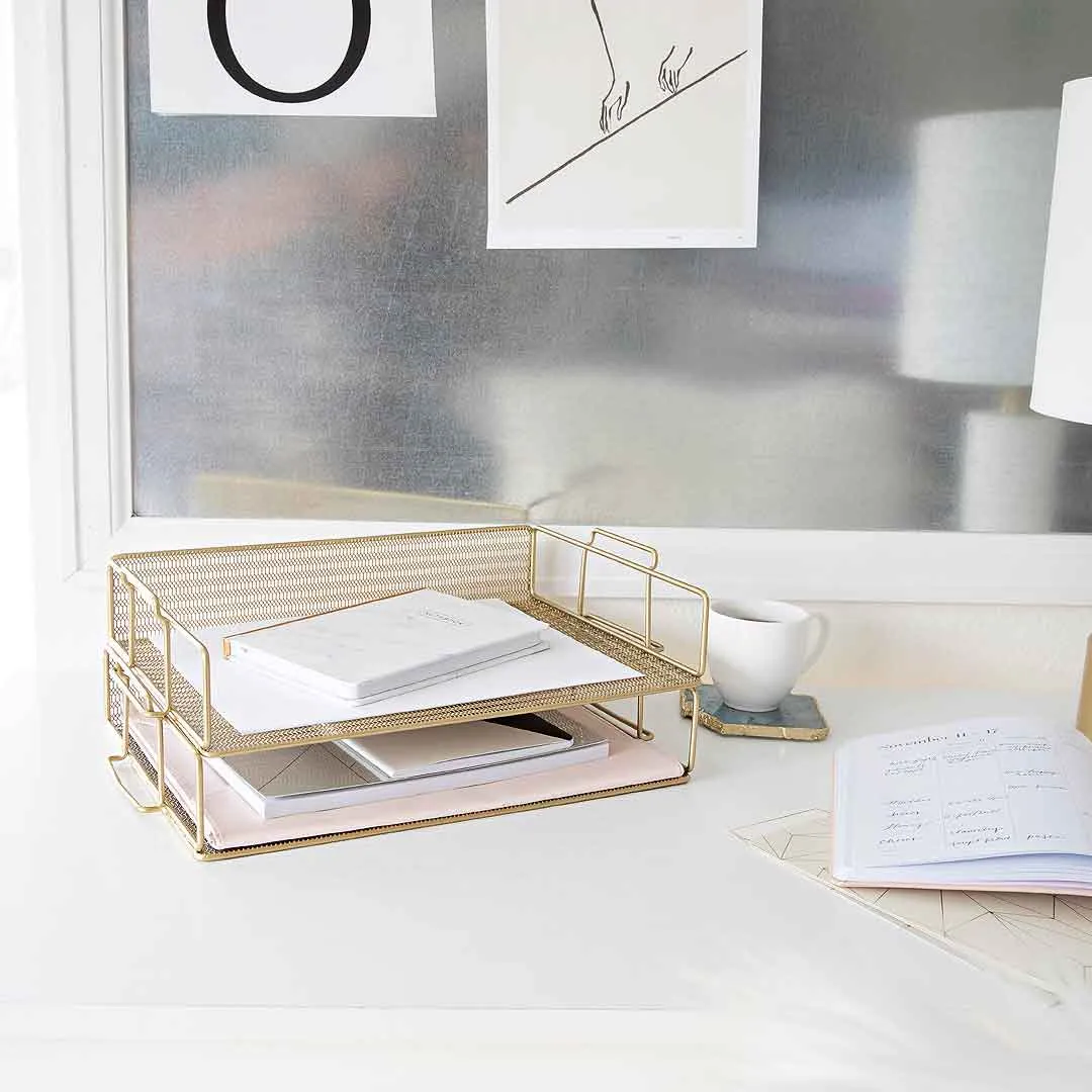 Fontvieille Stackable Gold Paper Tray - Set of 2 - Letter Size
