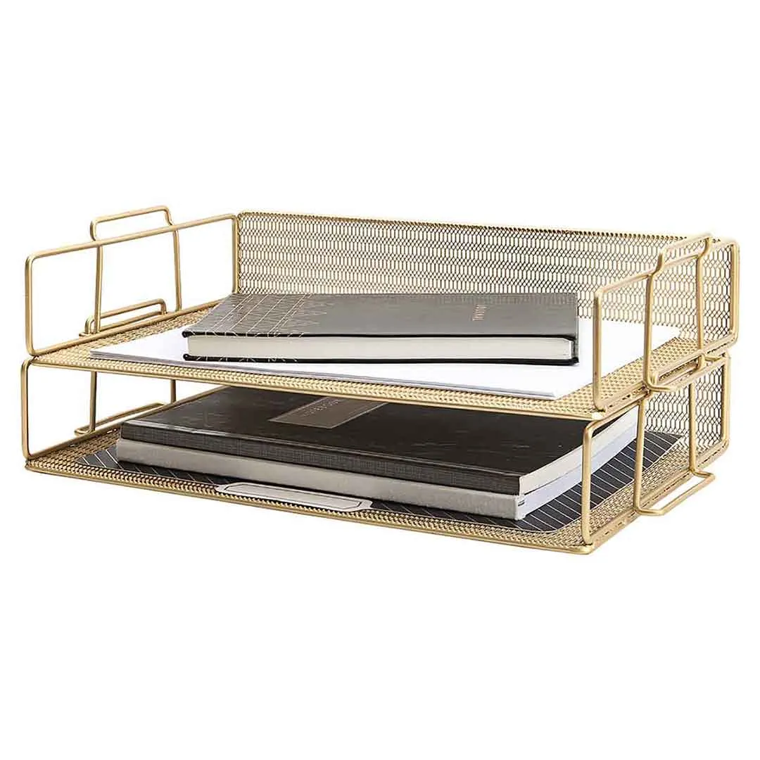 Fontvieille Stackable Gold Paper Tray - Set of 2 - Letter Size