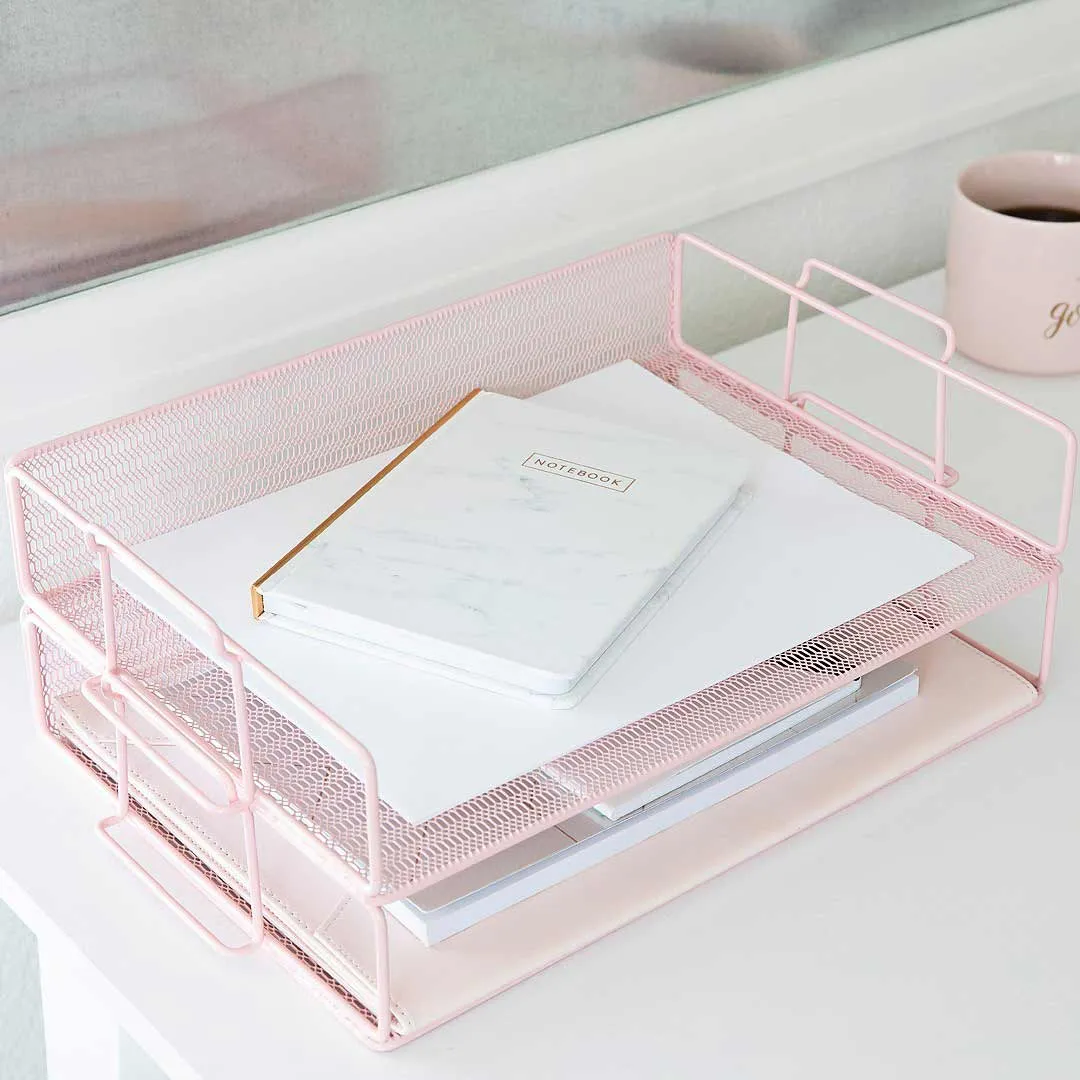 Fontvieille Stackable Pink Paper Tray - Set of 2 - Letter Size
