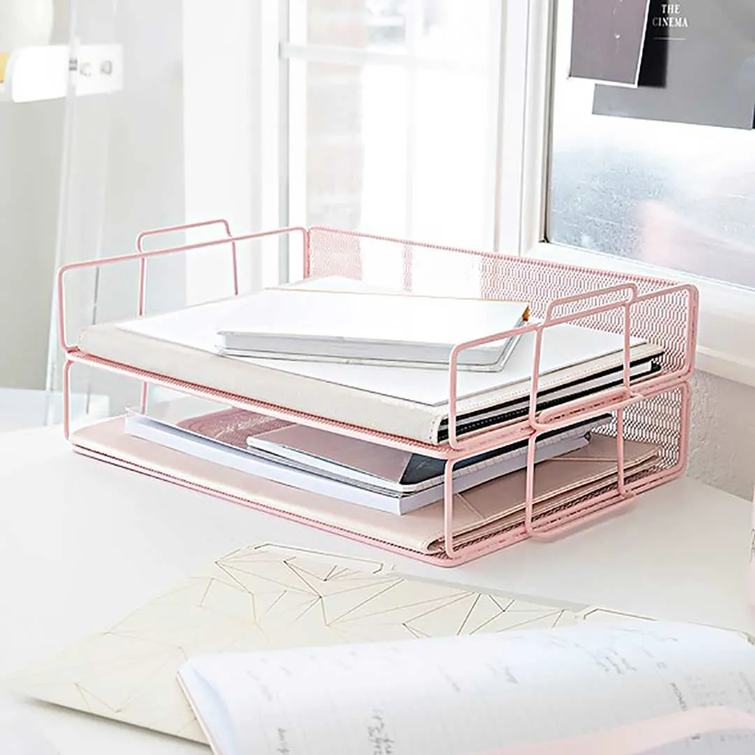 Fontvieille Stackable Pink Paper Tray - Set of 2 - Letter Size