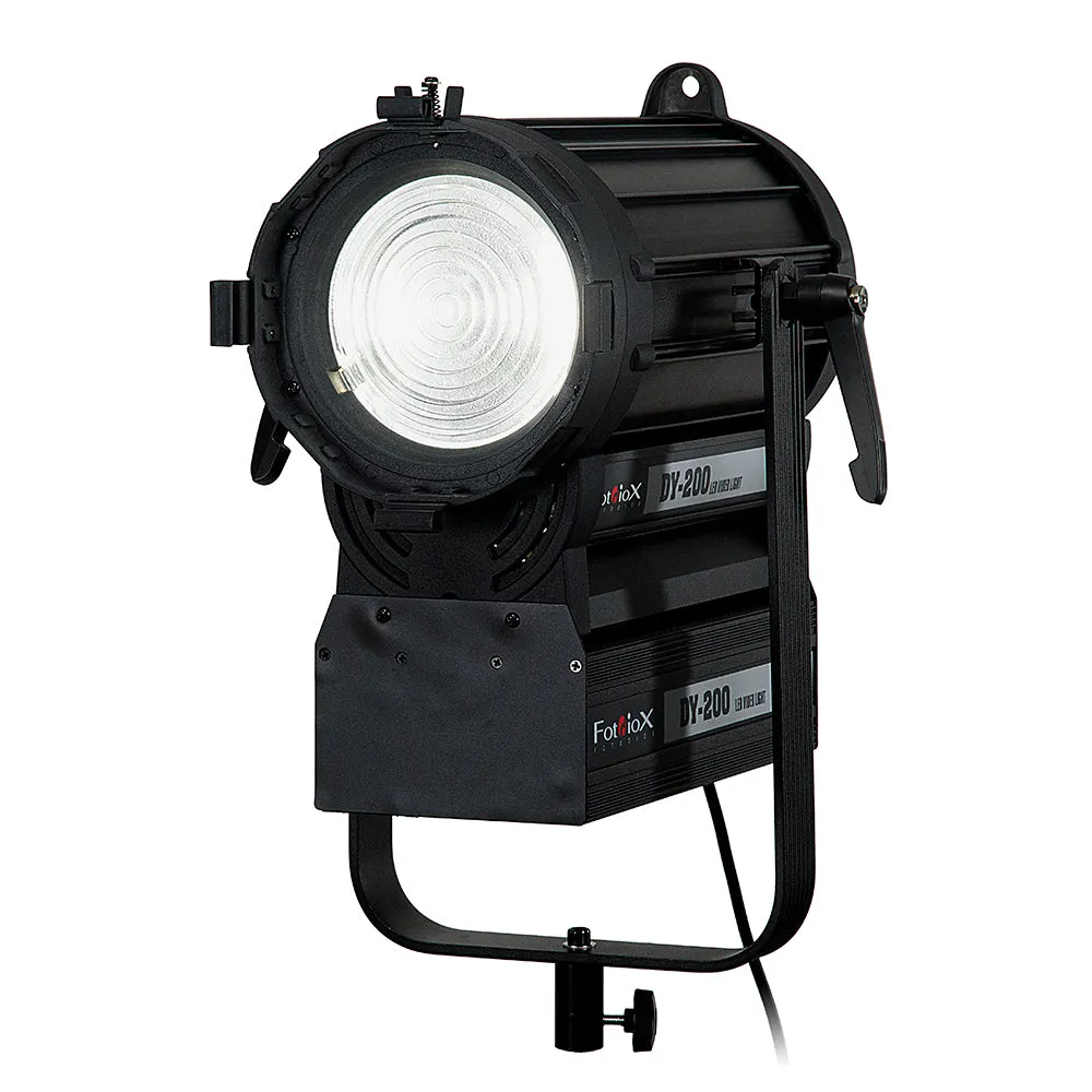Fotodiox Pro DY-200 Daylight Fresnel LED, High-Intensity LED Fresnel Light for Film & Television - with Remote Dimmable and Focusable Control, 12V AC Power Adapter, Light Stand bracket and Removable Barndoors