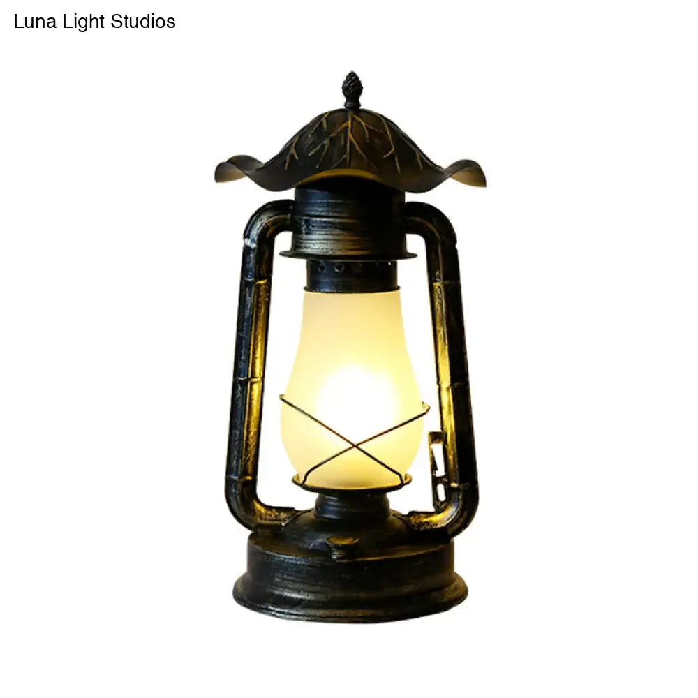 Frosted Glass Desk Lamp in Brass with Farmhouse Style - Plug-In, 1-Light