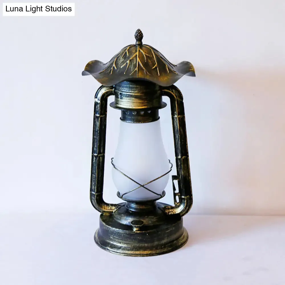 Frosted Glass Desk Lamp in Brass with Farmhouse Style - Plug-In, 1-Light