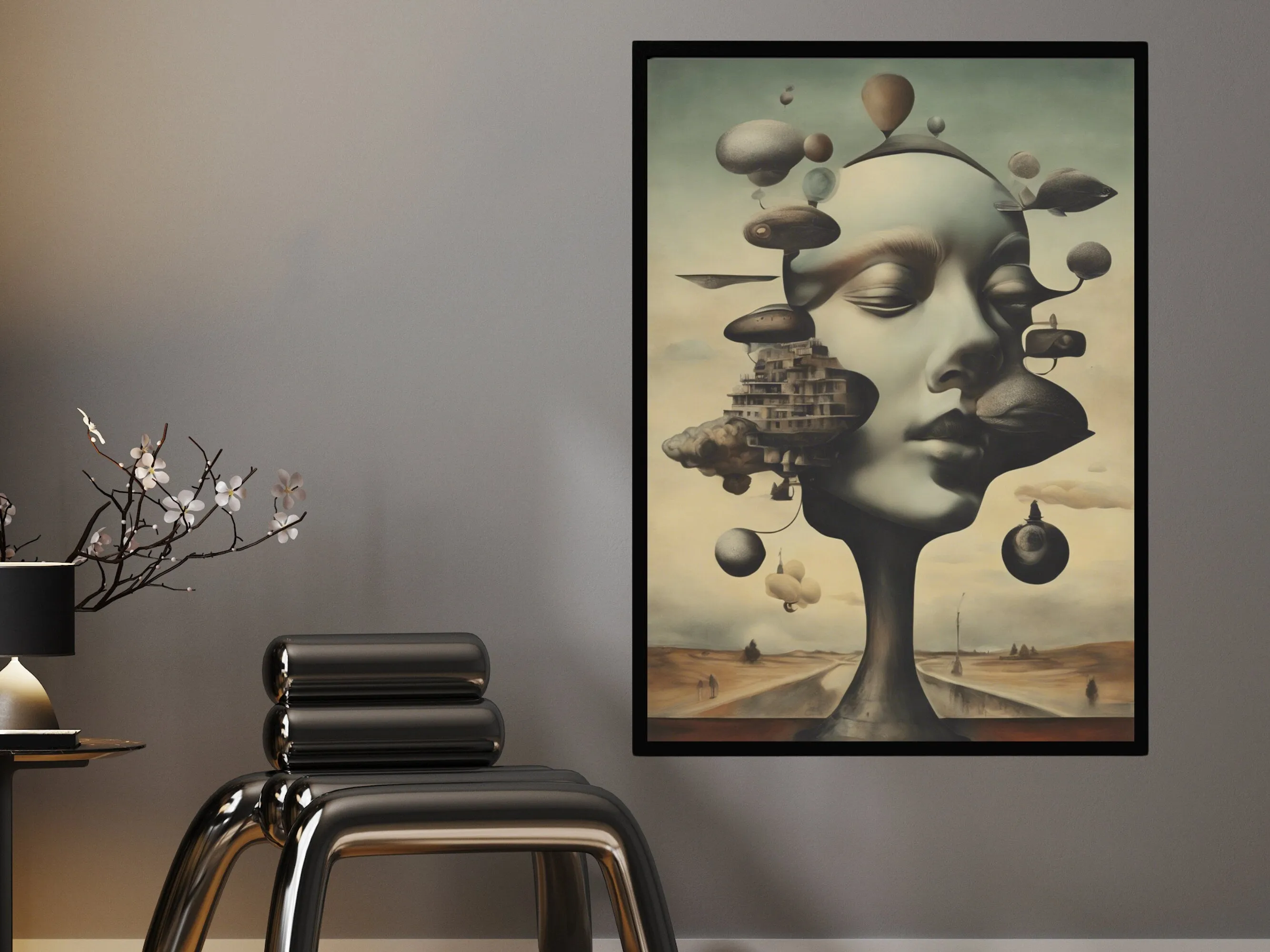 Futurist Oasis in a Dystopian World: A Surreal Dreamscape of Floating Landscapes