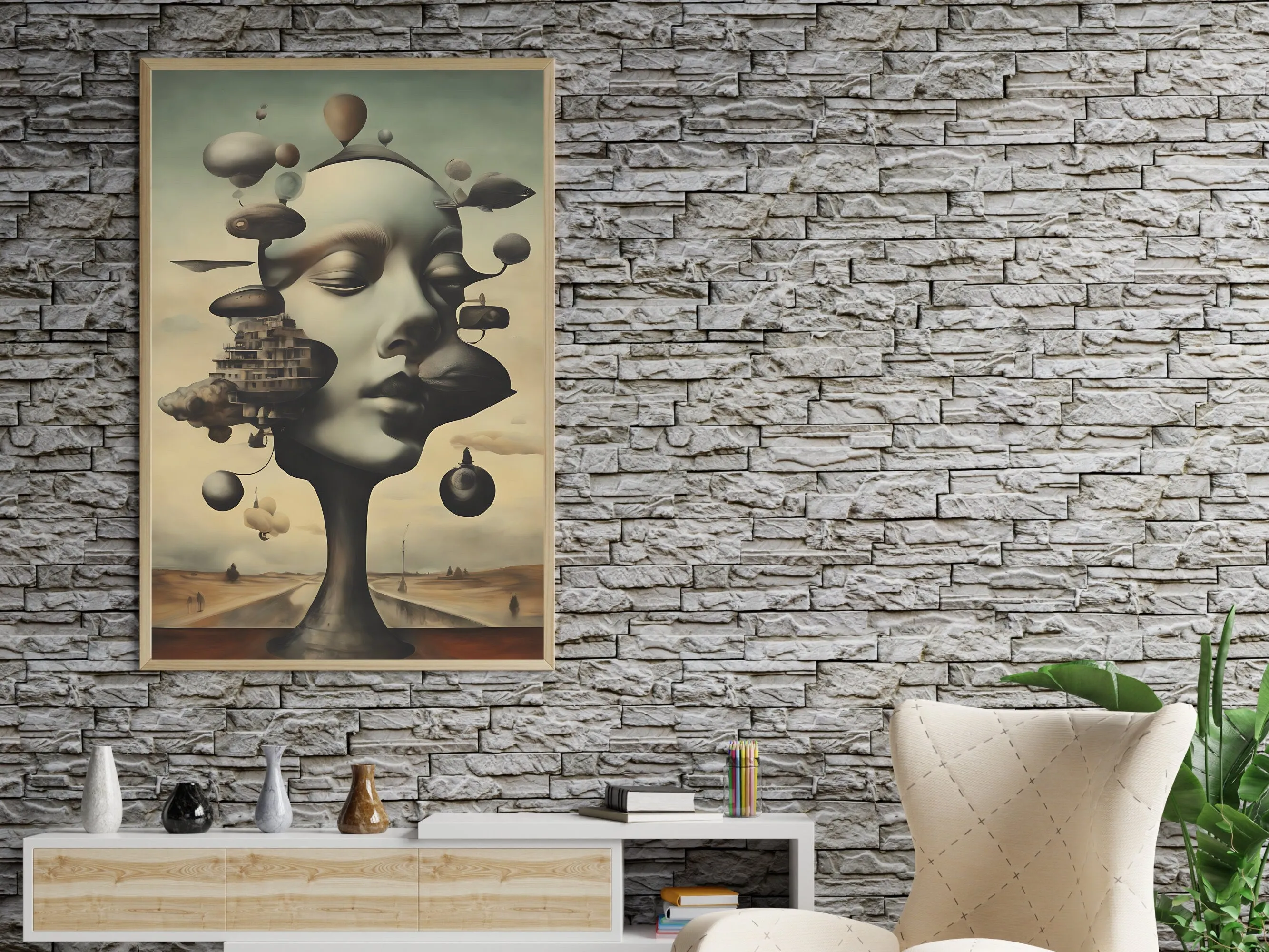 Futurist Oasis in a Dystopian World: A Surreal Dreamscape of Floating Landscapes