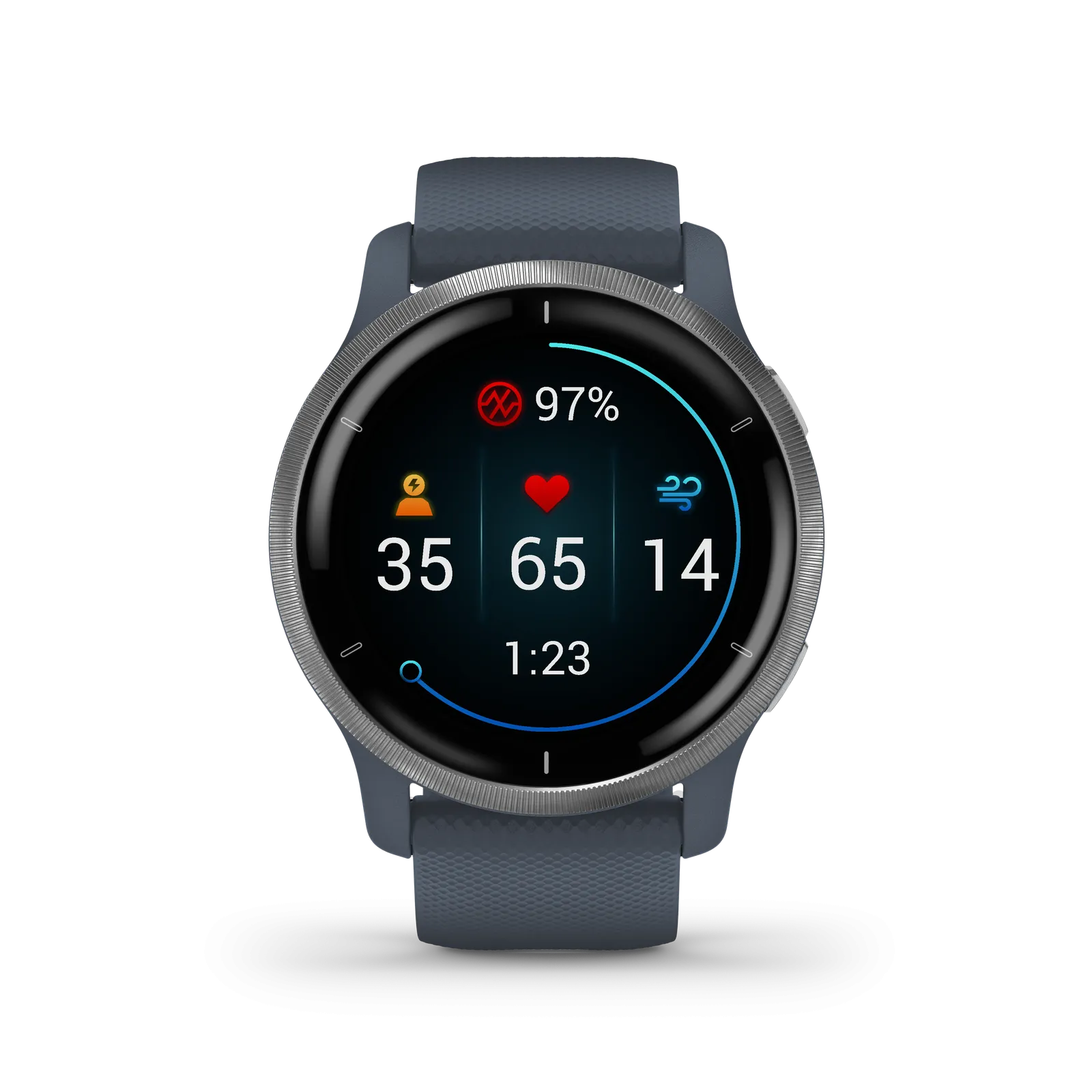 Garmin Venu 2S Slate Bezel w/Graphite Case/Silicone Band (Stainless Steel)