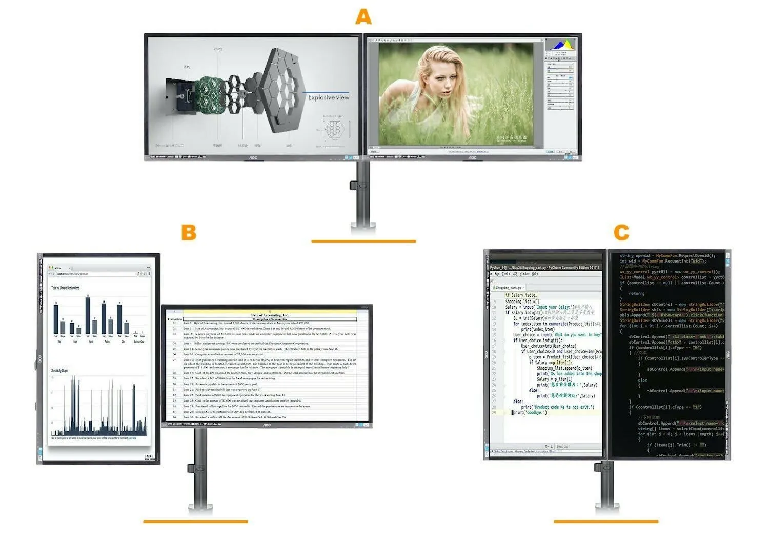 GKU Dual Monitor Mount - EziRiser Free Standing Dual Monitor Arm