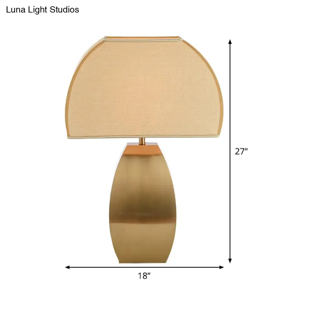 Gold Metal Base Desk Lamp: Modern Task Light with Shaded Head & Small Fabric Design