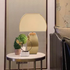 Gold Metal Base Desk Lamp: Modern Task Light with Shaded Head & Small Fabric Design
