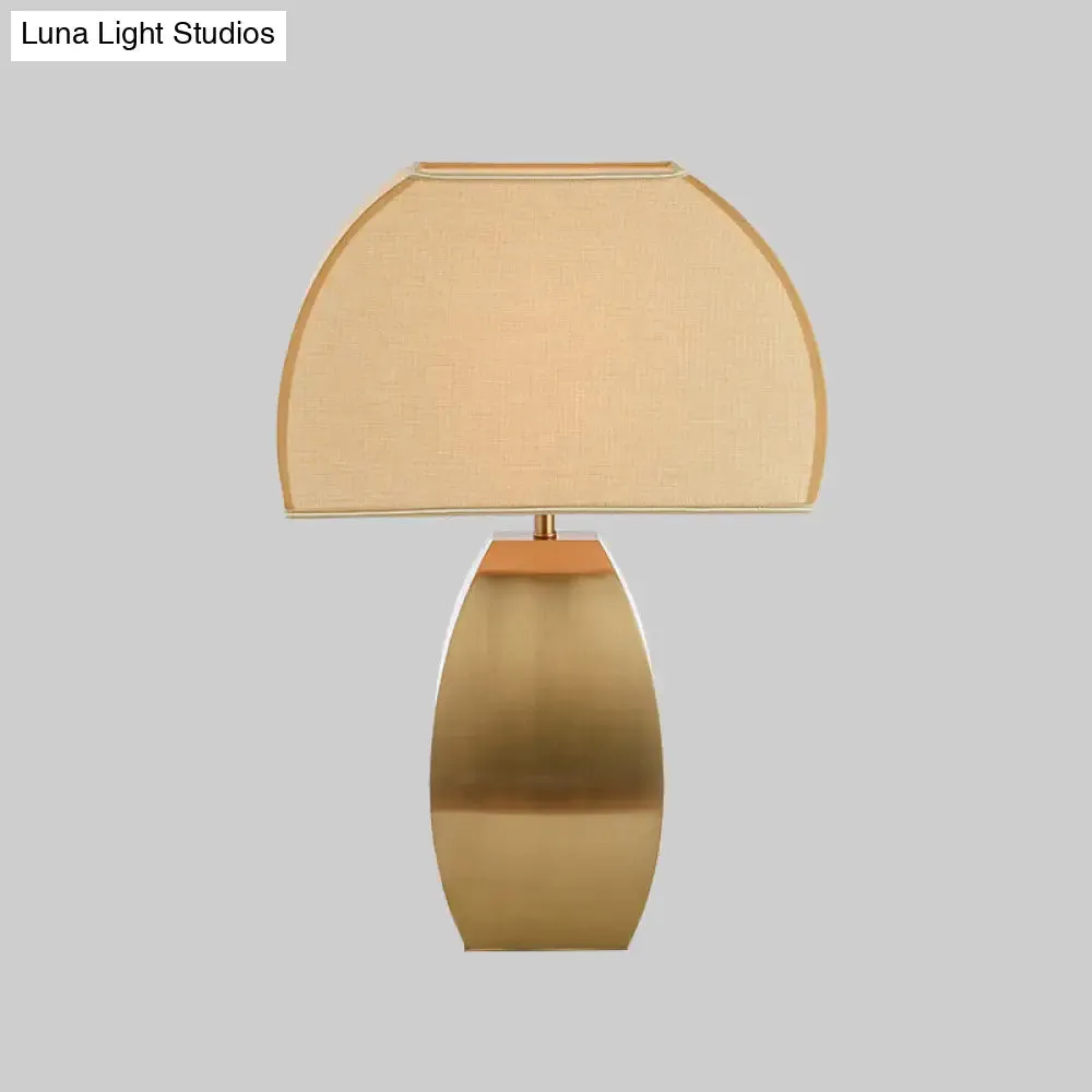 Gold Metal Base Desk Lamp: Modern Task Light with Shaded Head & Small Fabric Design
