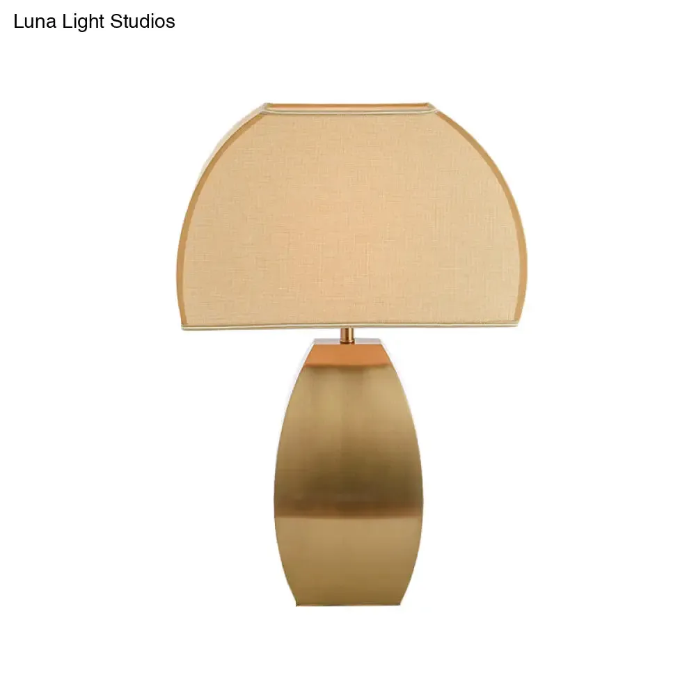Gold Metal Base Desk Lamp: Modern Task Light with Shaded Head & Small Fabric Design