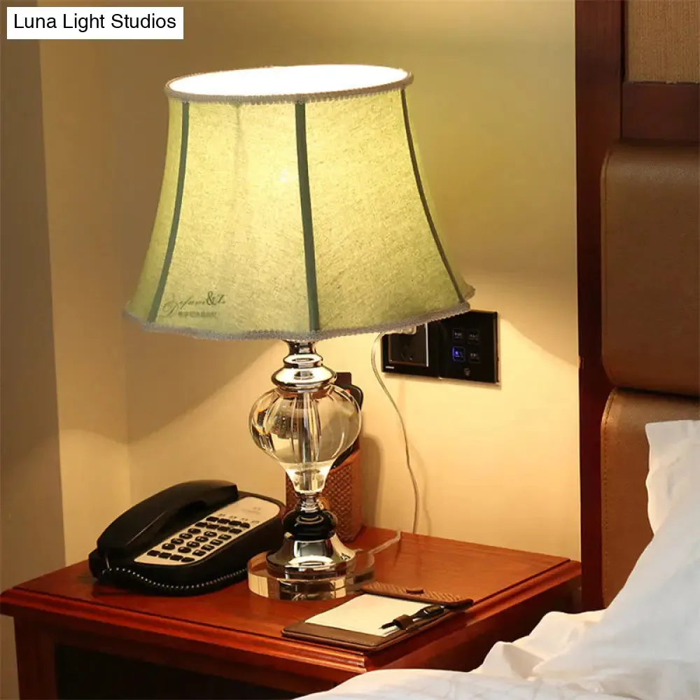 Grey Modern Flare Table Lamp for Living Room- Fabric Wide Base, Small Desk Light