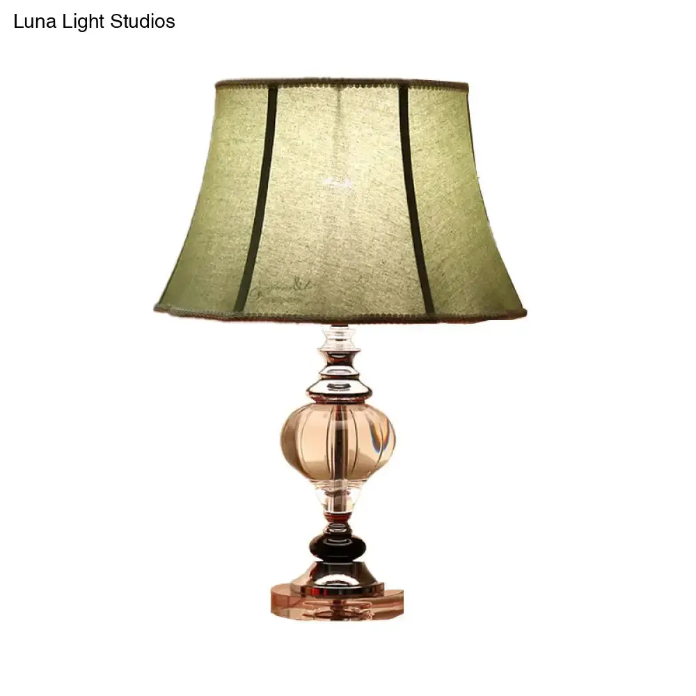 Grey Modern Flare Table Lamp for Living Room- Fabric Wide Base, Small Desk Light