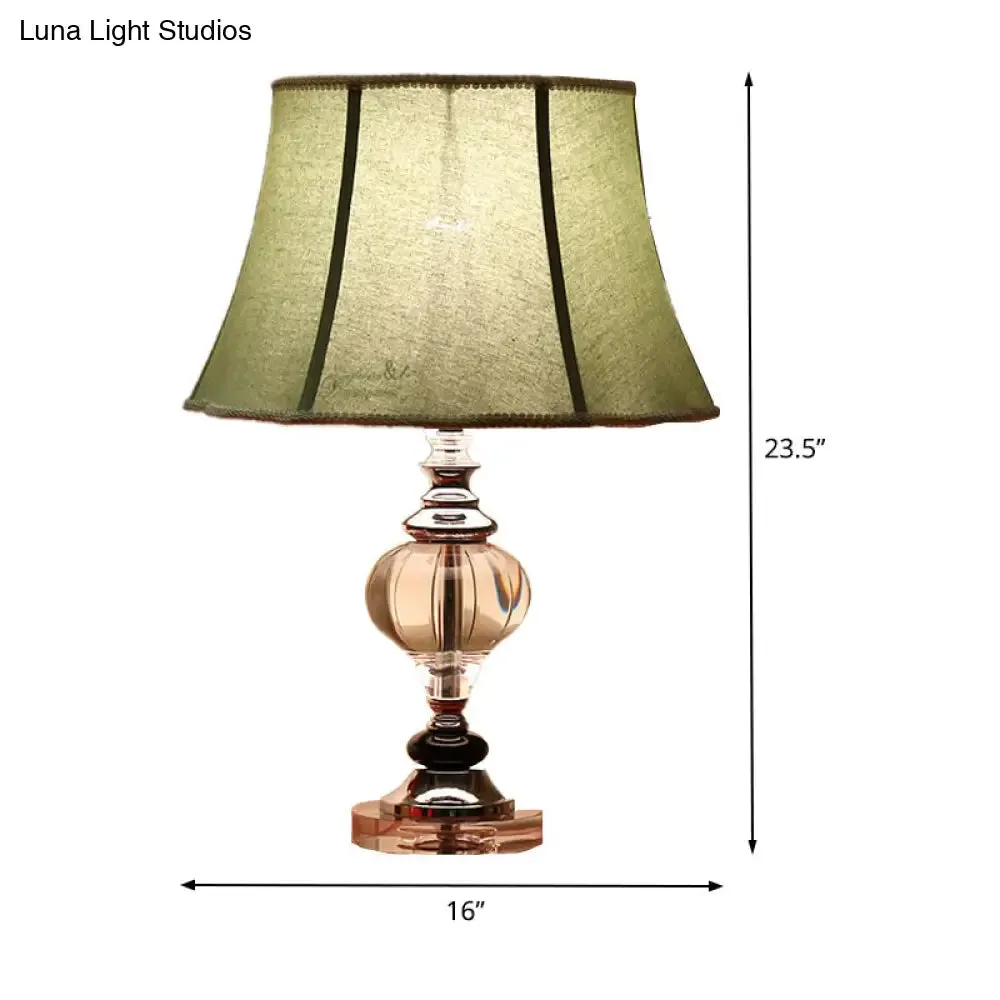 Grey Modern Flare Table Lamp for Living Room- Fabric Wide Base, Small Desk Light