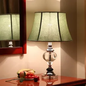 Grey Modern Flare Table Lamp for Living Room- Fabric Wide Base, Small Desk Light