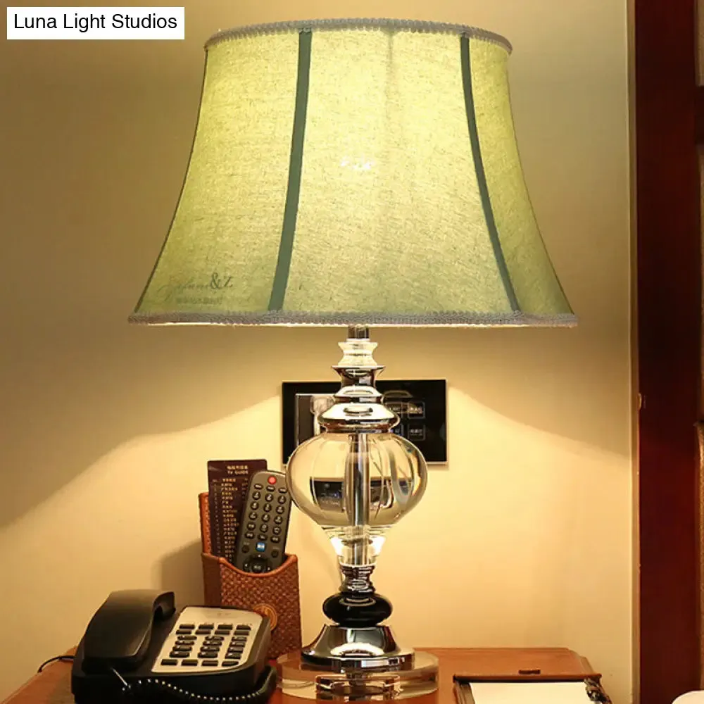 Grey Modern Flare Table Lamp for Living Room- Fabric Wide Base, Small Desk Light