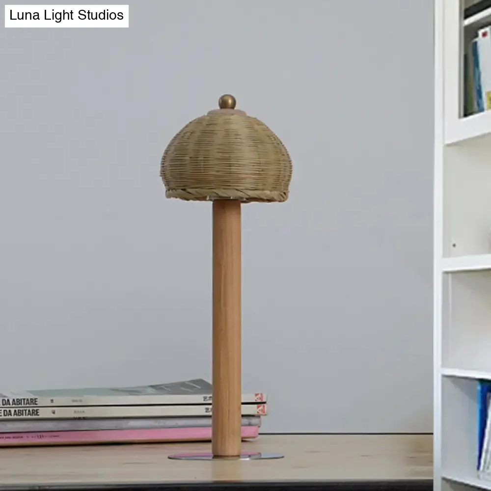 Hand-Worked Japanese Small Desk Lamp with Bamboo Shade - 1 Bulb Task Lighting