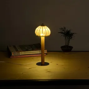Hand-Worked Japanese Small Desk Lamp with Bamboo Shade - 1 Bulb Task Lighting