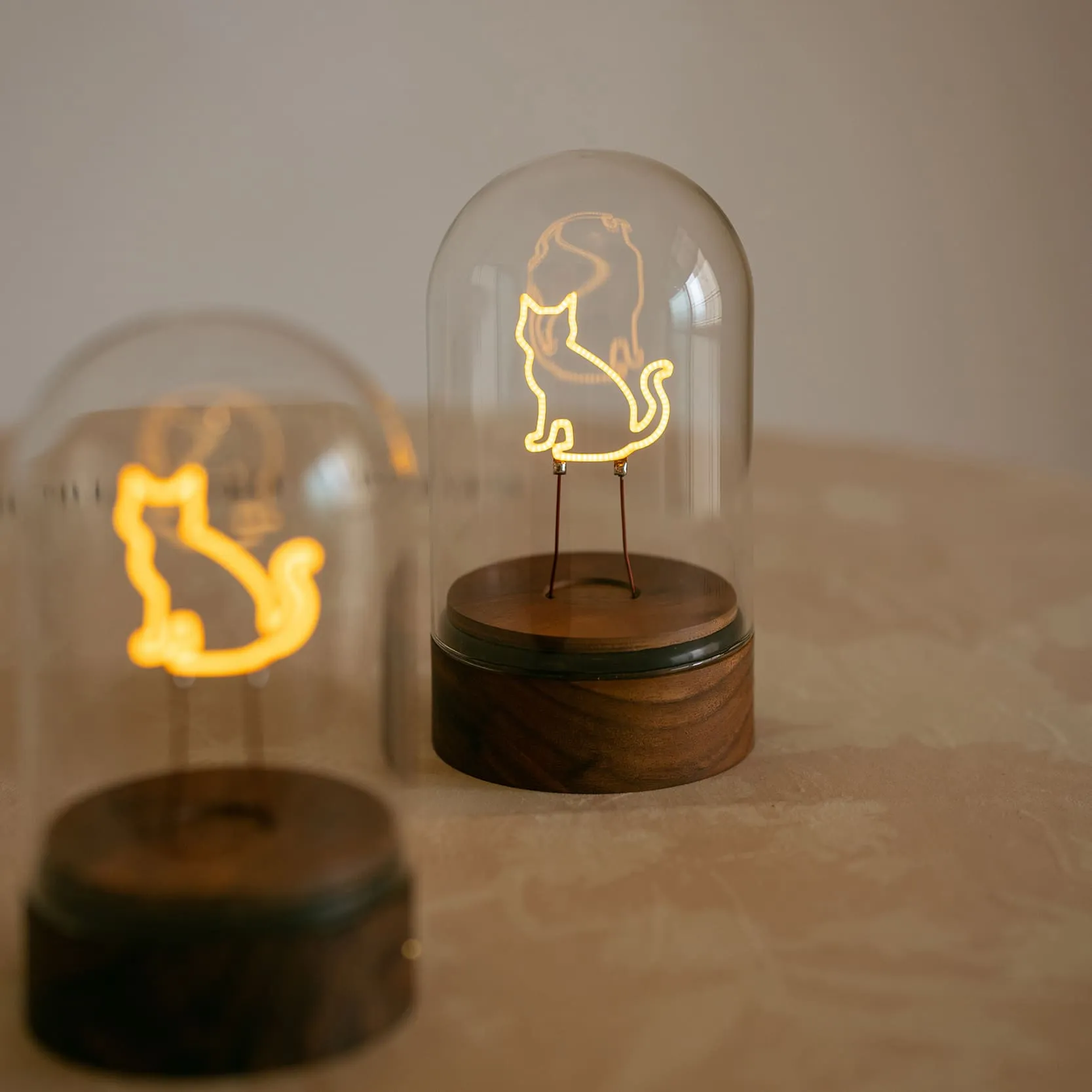 Handmade Wooden Cat Night Light -Cute Kitten Desk Lamp