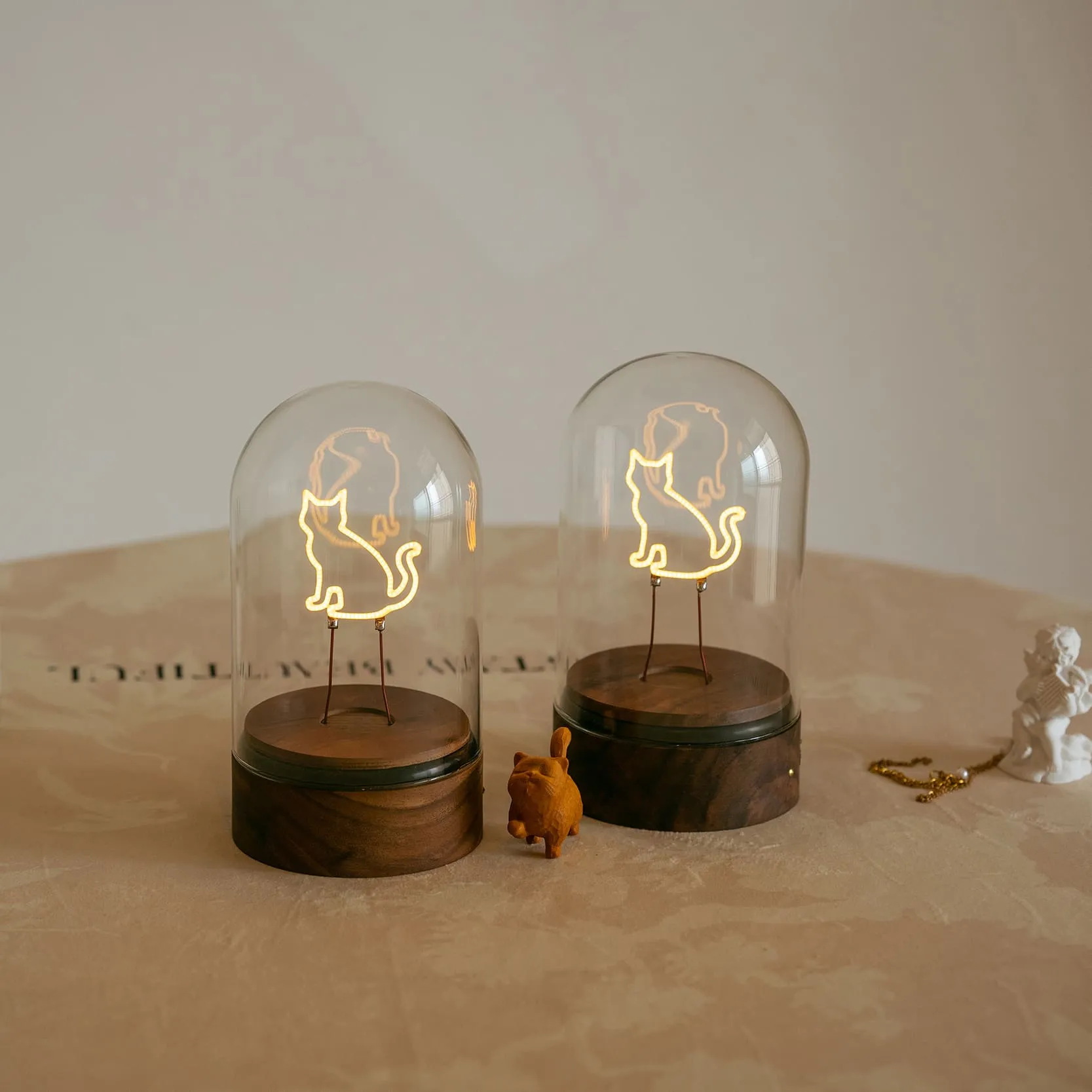 Handmade Wooden Cat Night Light -Cute Kitten Desk Lamp