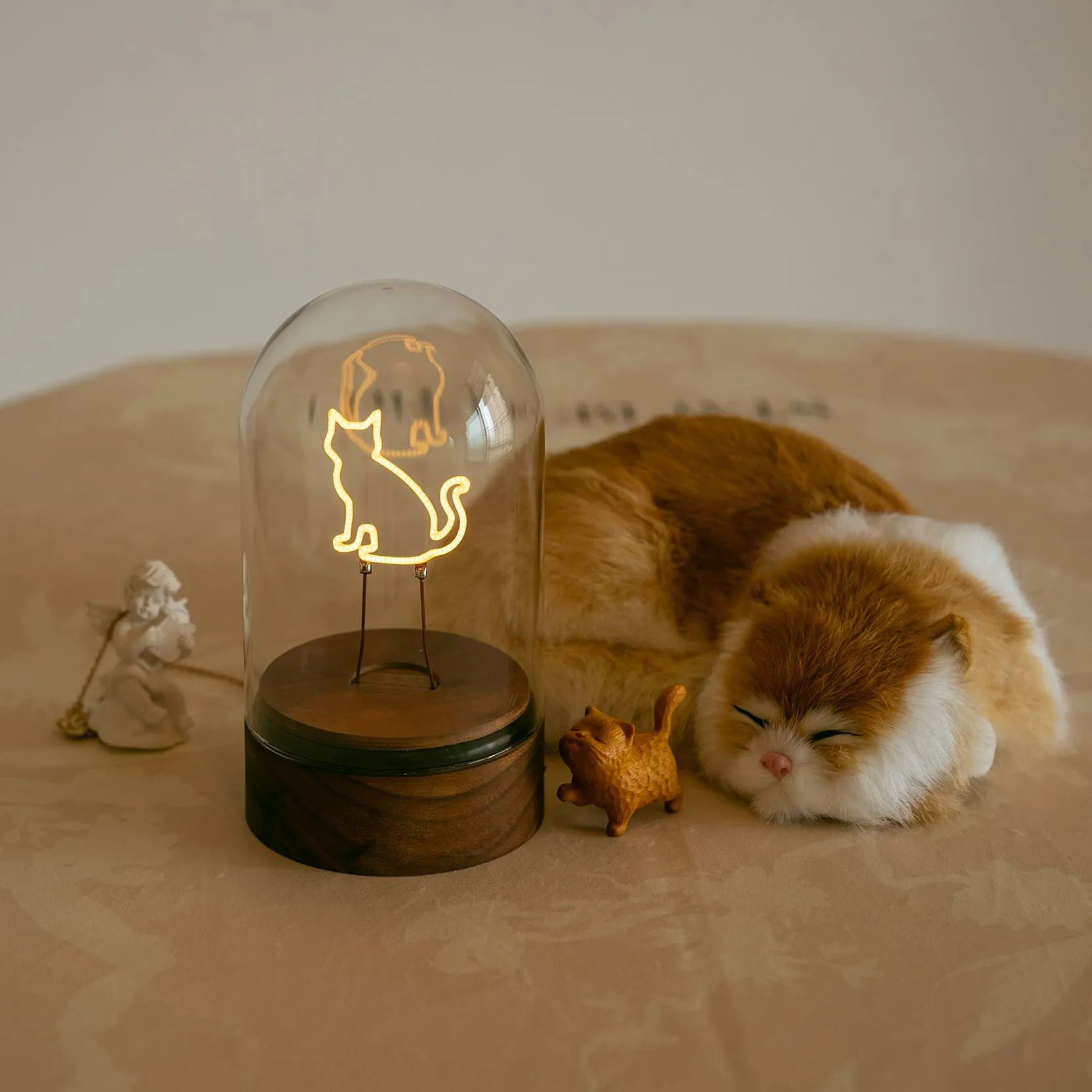 Handmade Wooden Cat Night Light -Cute Kitten Desk Lamp