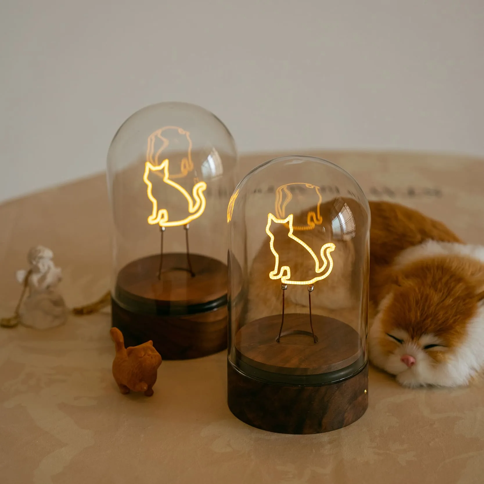 Handmade Wooden Cat Night Light -Cute Kitten Desk Lamp