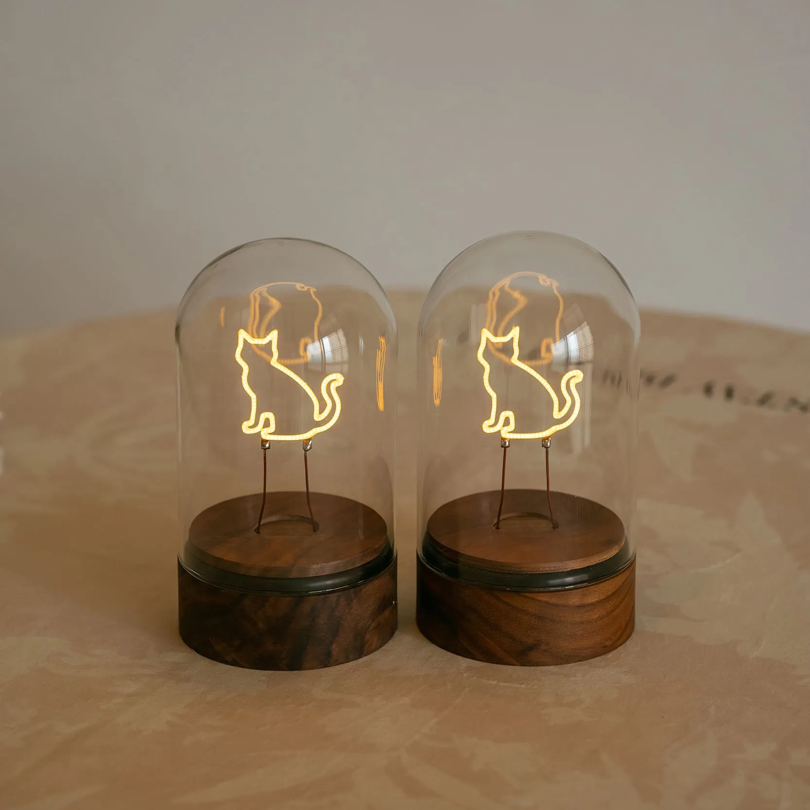 Handmade Wooden Cat Night Light -Cute Kitten Desk Lamp