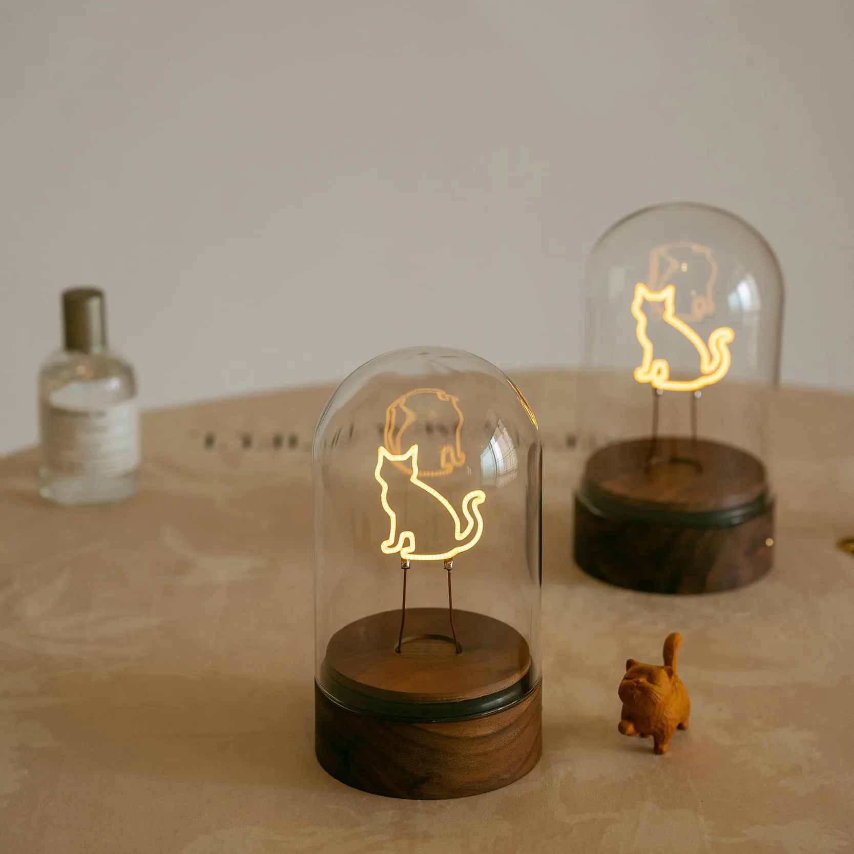 Handmade Wooden Cat Night Light -Cute Kitten Desk Lamp