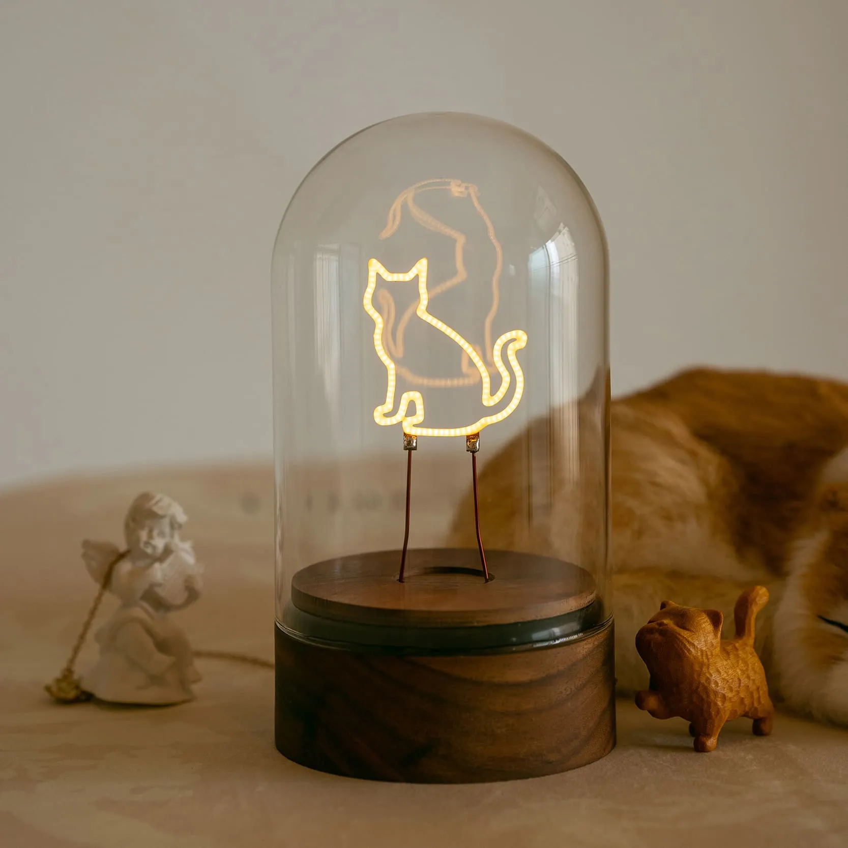 Handmade Wooden Cat Night Light -Cute Kitten Desk Lamp
