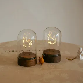 Handmade Wooden Cat Night Light -Cute Kitten Desk Lamp
